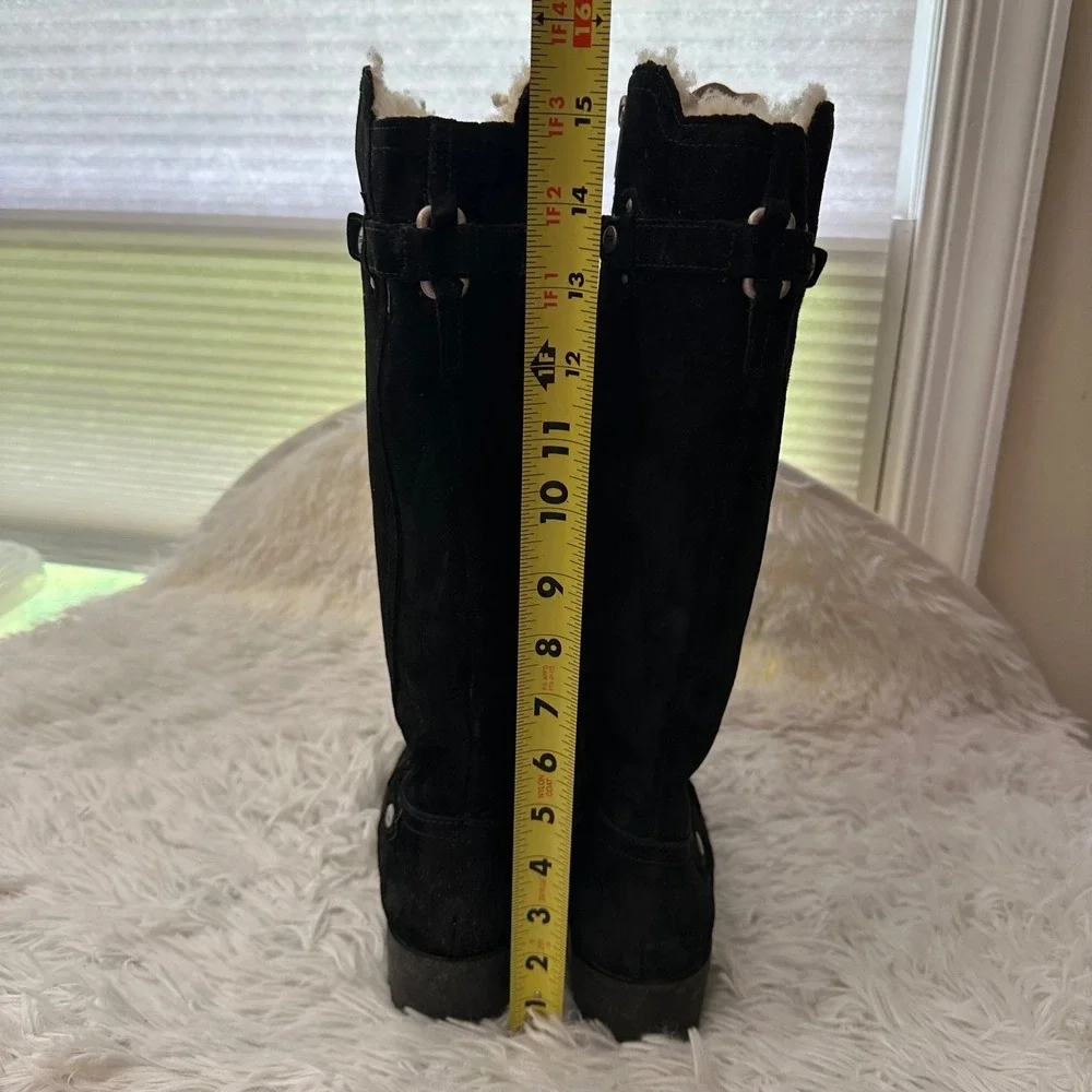 UGG Jillian Shearling Lined Black Suede Riding Zip Tall Winter Boots sz 7